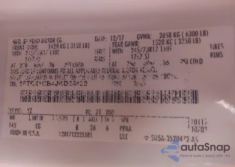 2018 Ford F-150 Xl z USA, uszkodzony, nr VIN 1FTEX1CB4JKD38429